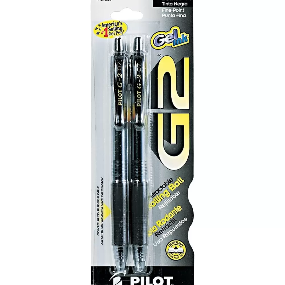 Pilot Pens<G2 Retractable Gel Pens, Fine Point, Black Ink, 2/Pack (31031)