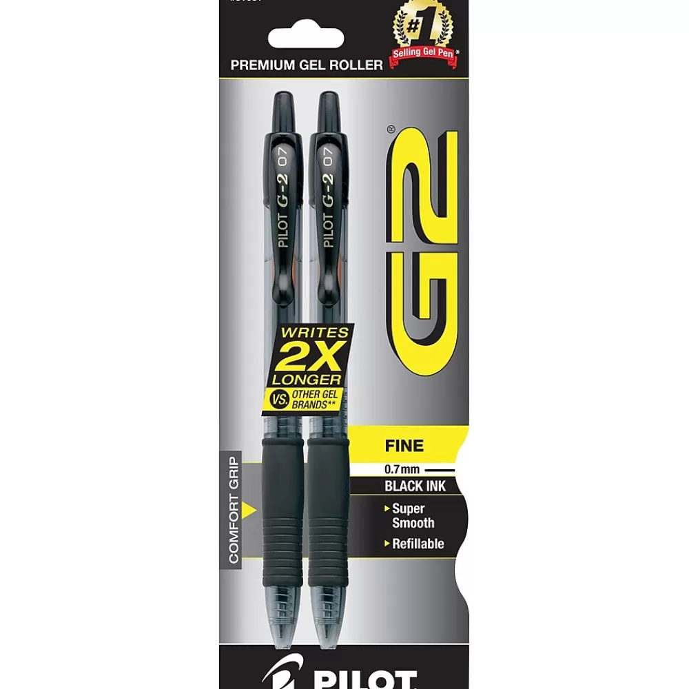 Pilot Pens<G2 Retractable Gel Pens, Fine Point, Black Ink, 2/Pack (31031)
