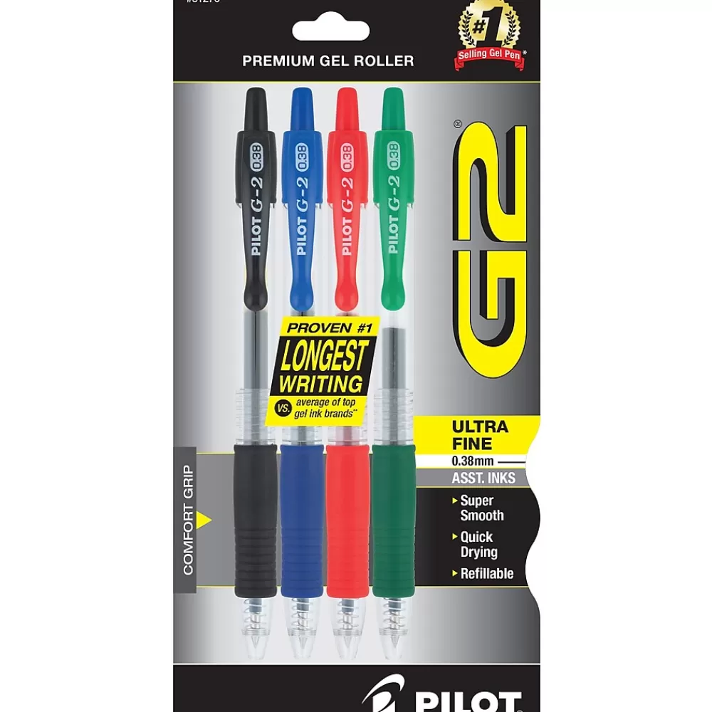 Pilot Pens<G2 Retractable Gel Pens, Ultra Fine Point, Assorted Ink, 4/Pack (31276)