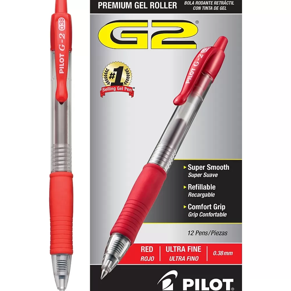 Pilot Pens<G2 Retractable Gel Pens, Ultra Fine Point, Red Ink, Dozen (31279)