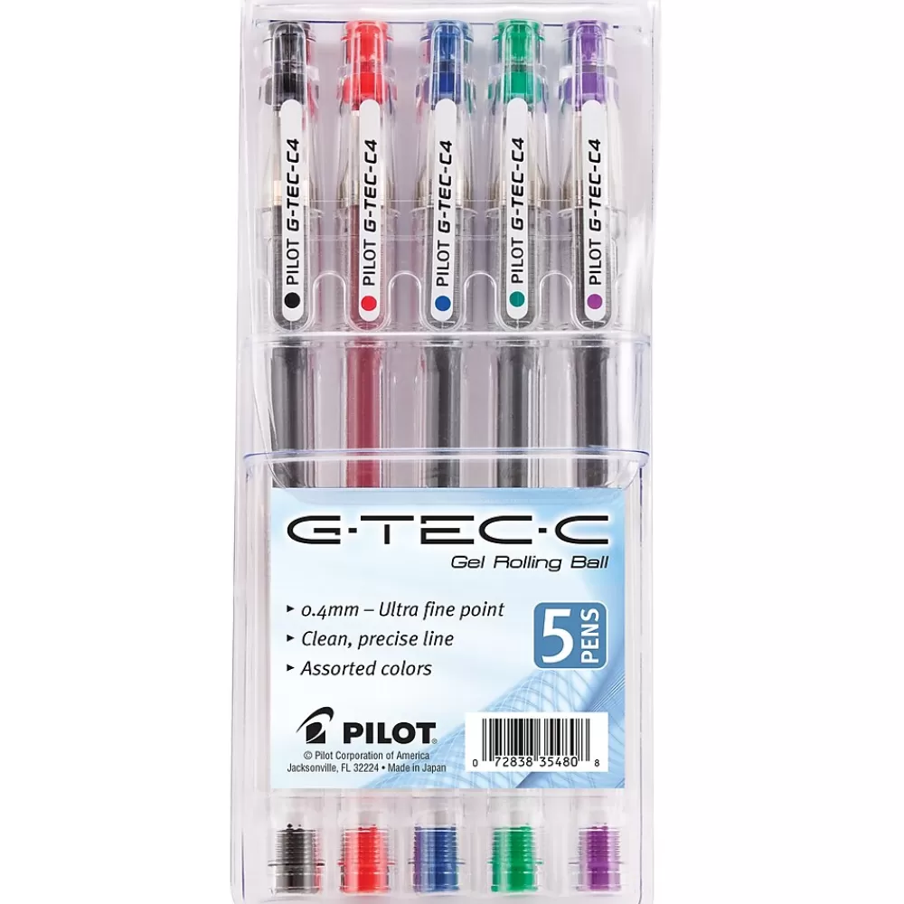 Pilot Pens<G-Tec-C Gel Pens, Ultra Fine Point, Assorted Ink, 5/Pack (35480)