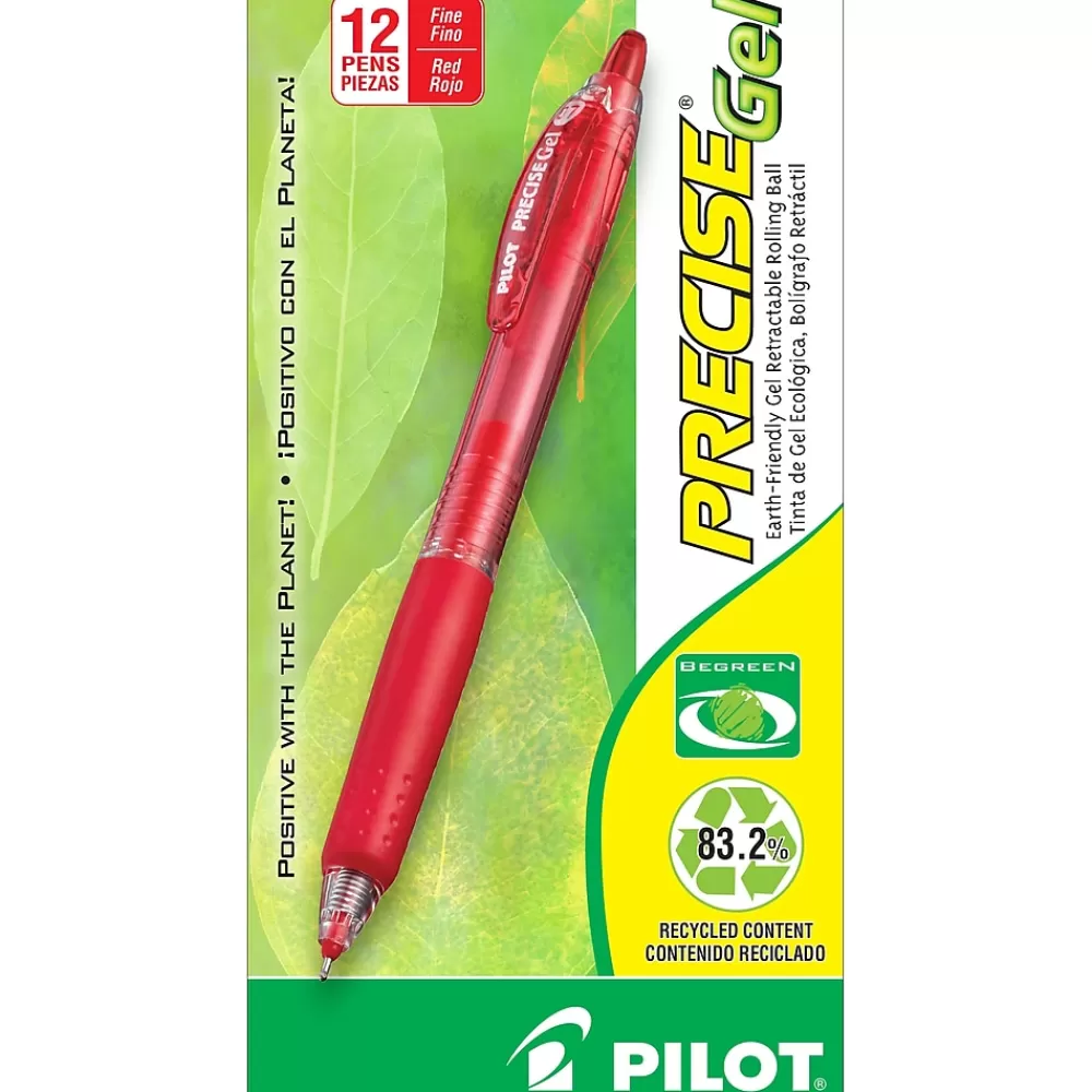 Pilot Pens<Precise Gel BeGreen Retractable Gel Pens, Fine Point, Red Ink, Dozen (15003)