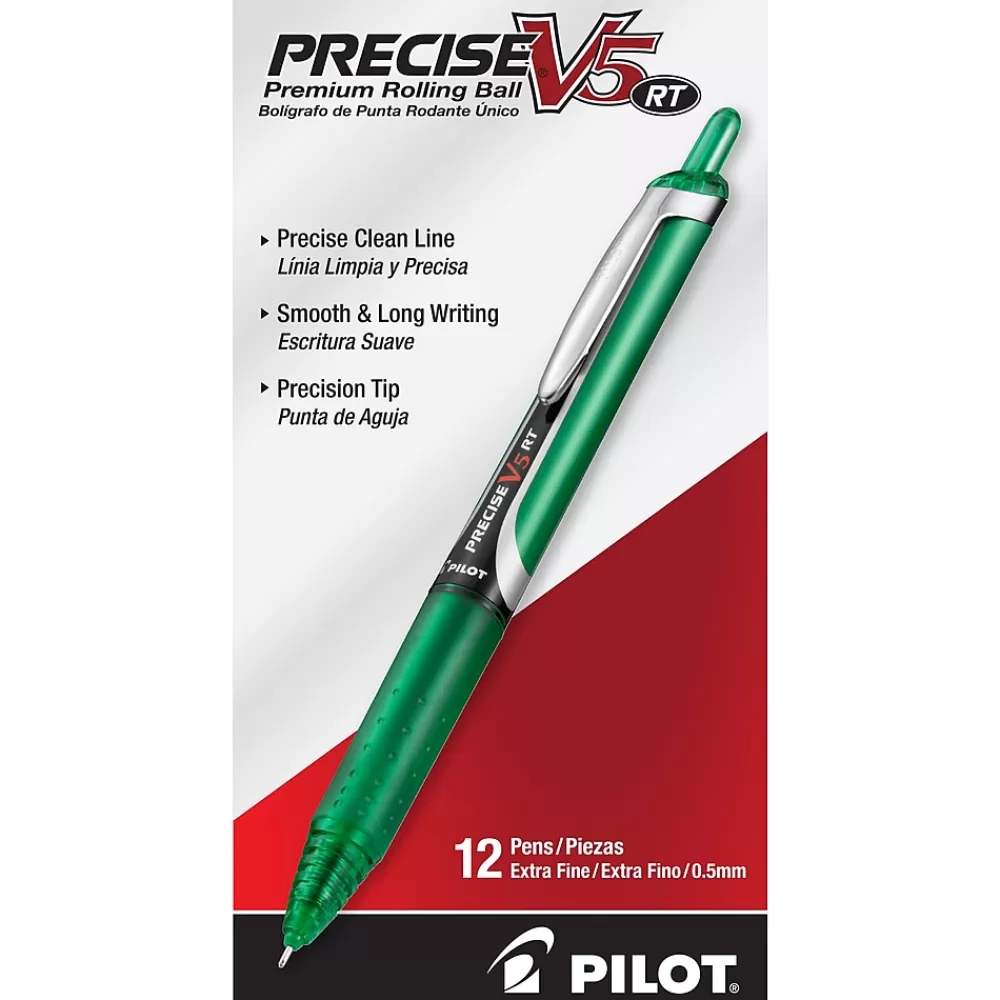 Pilot Pens<Precise V5 Retractable Rollerball Pen, Extra Fine Point, Green Ink (26065)