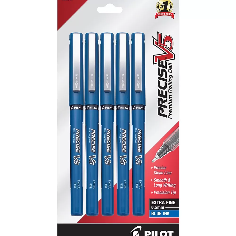 Pilot Pens<Precise V5 Rollerball Pens, Extra Fine Point, Blue Ink, 5/Pack (26011)