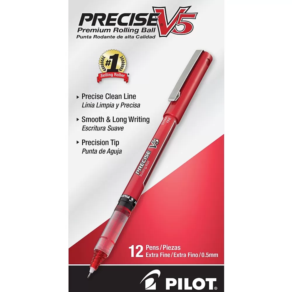 Pilot Pens<Precise V5 Rollerball Pens, Extra Fine Point, Red Ink, Dozen (35336)