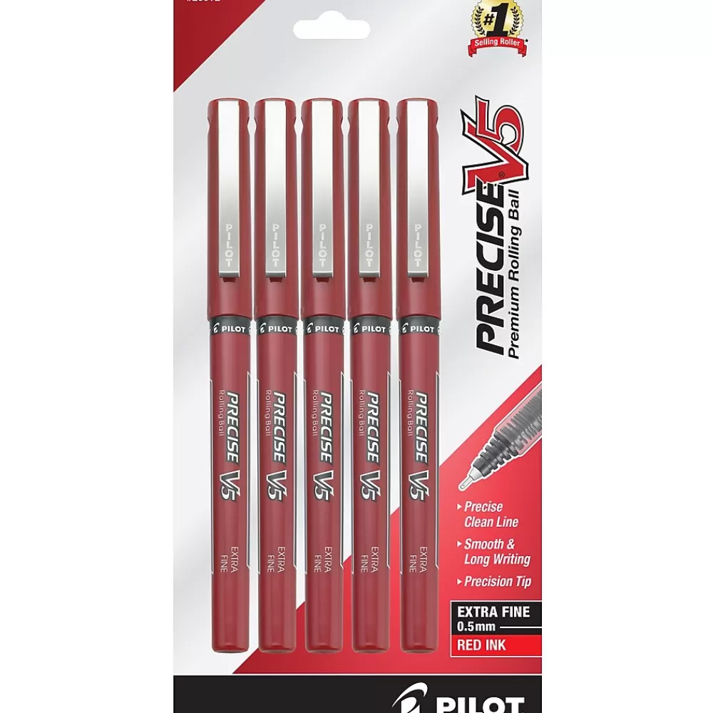 Pilot Pens<Precise V5 Rollerball Pens, Extra Fine Point, Red Ink, 5/Pack (26012)