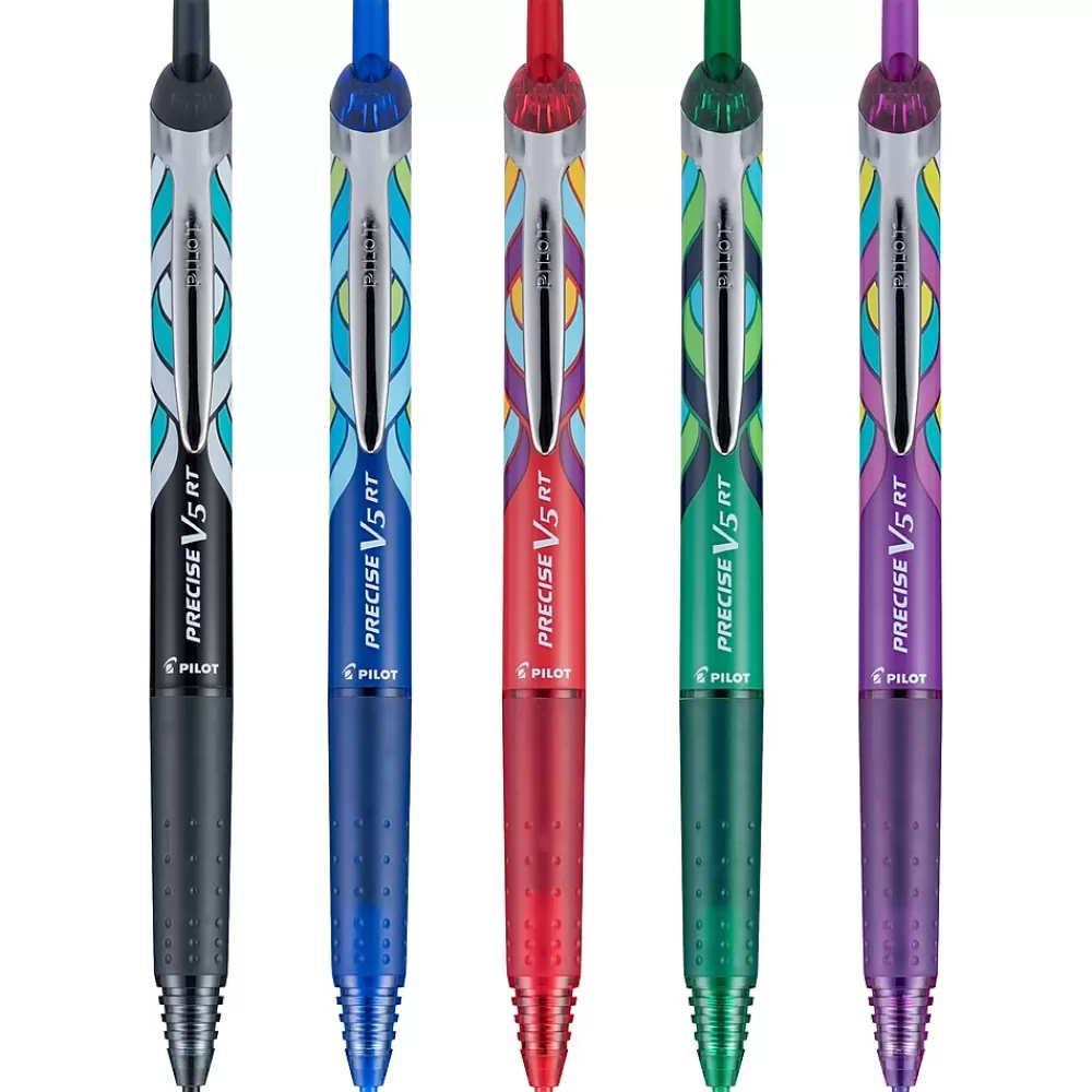 Pilot Pens<Precise V5 RT Deco Collection Retractable Rollerball Pens, Extra Fine Point, Assorted Ink, 5/Pack (41980)