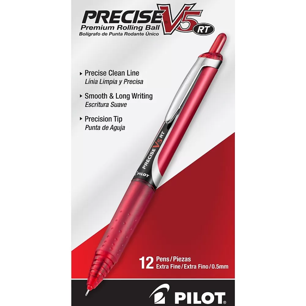 Pilot Pens<Precise V5 RT Retractable Rollerball Pens, Extra Fine Point, Red Ink, Dozen (26064)