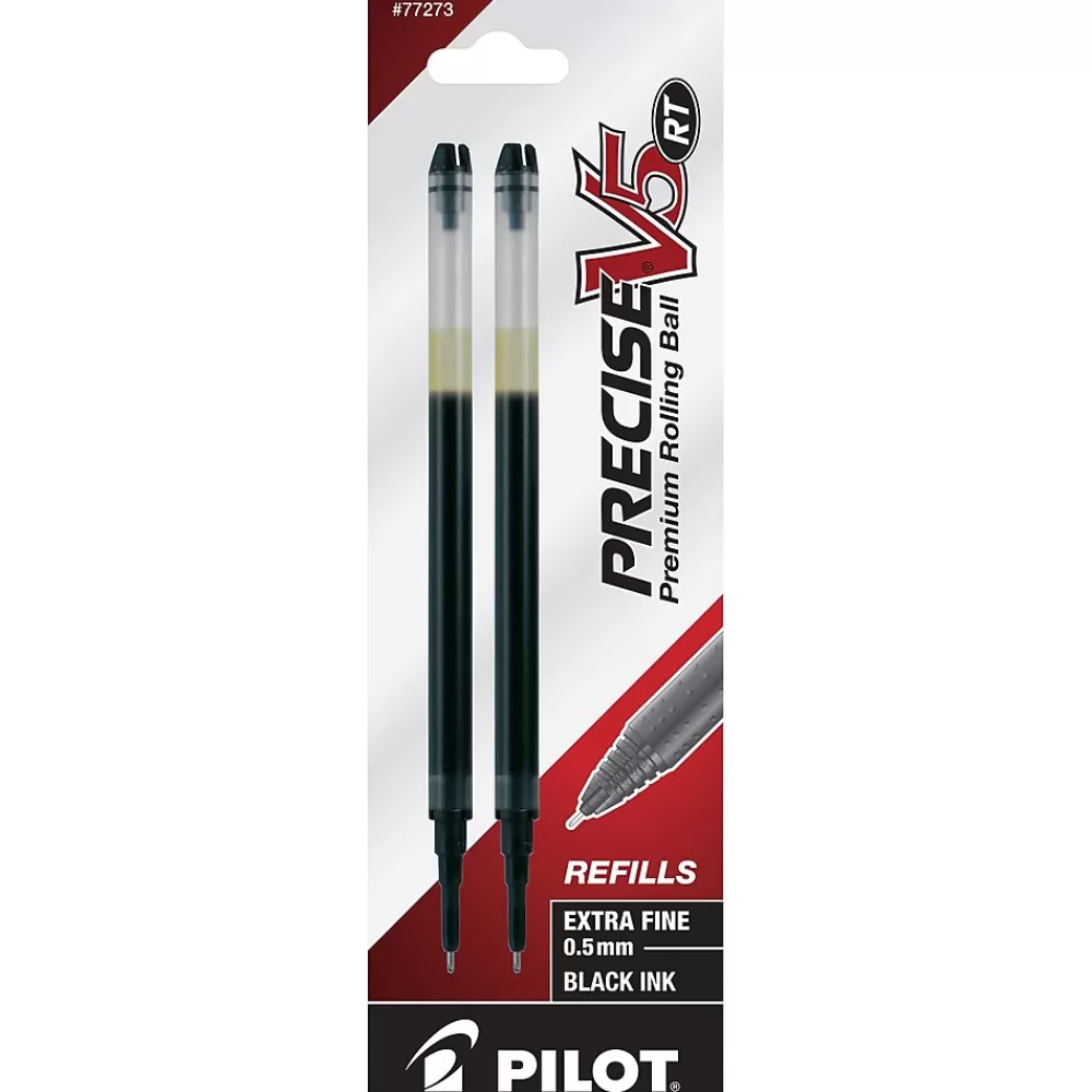 Pilot Pens<Precise V5 RT Rollerball Pen Refill, Extra Fine Tip, Black Ink, 2/Pack (77273)
