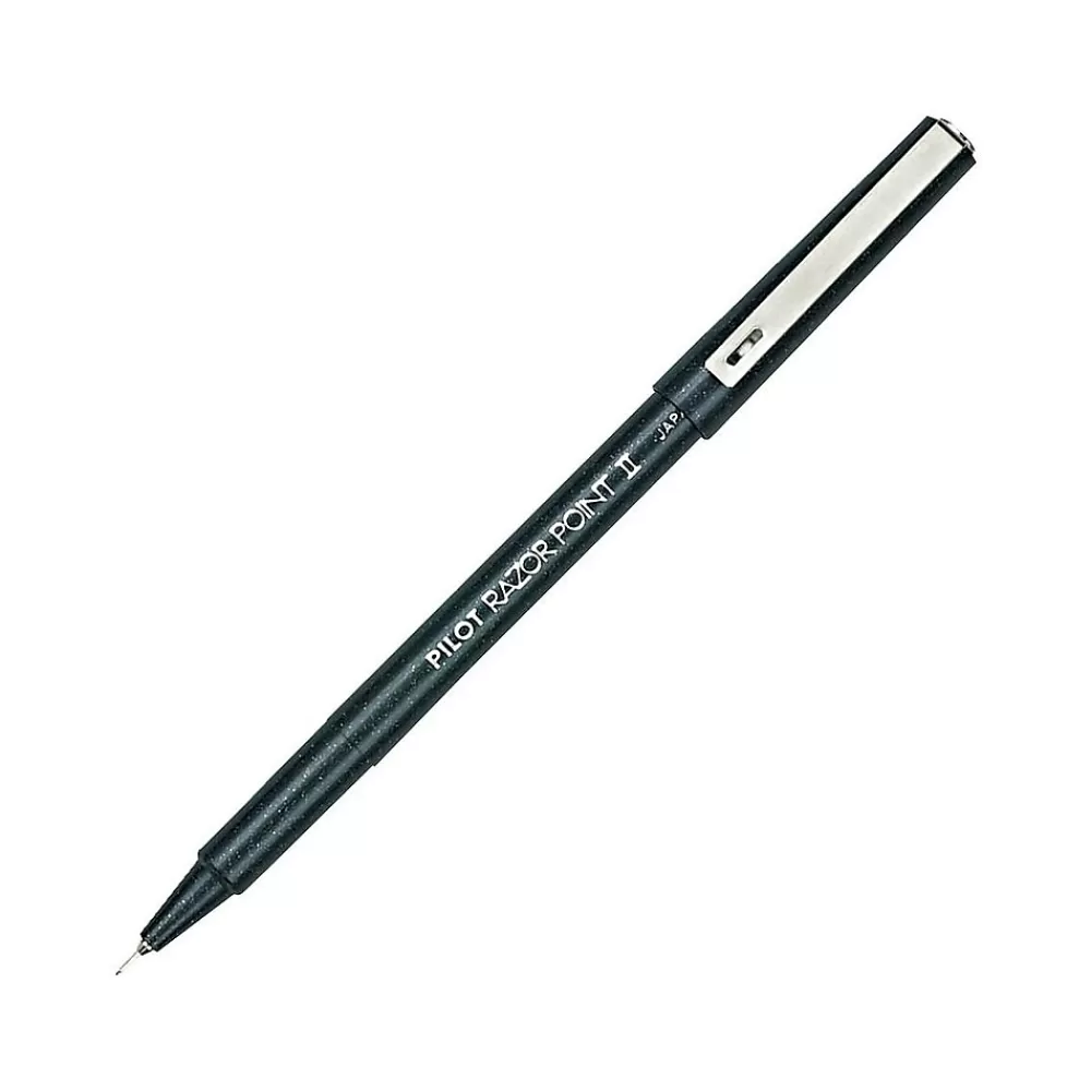 Pilot Pens<Razor Point II Marker Pens, Super Fine Point, Black Ink, Dozen (11009)