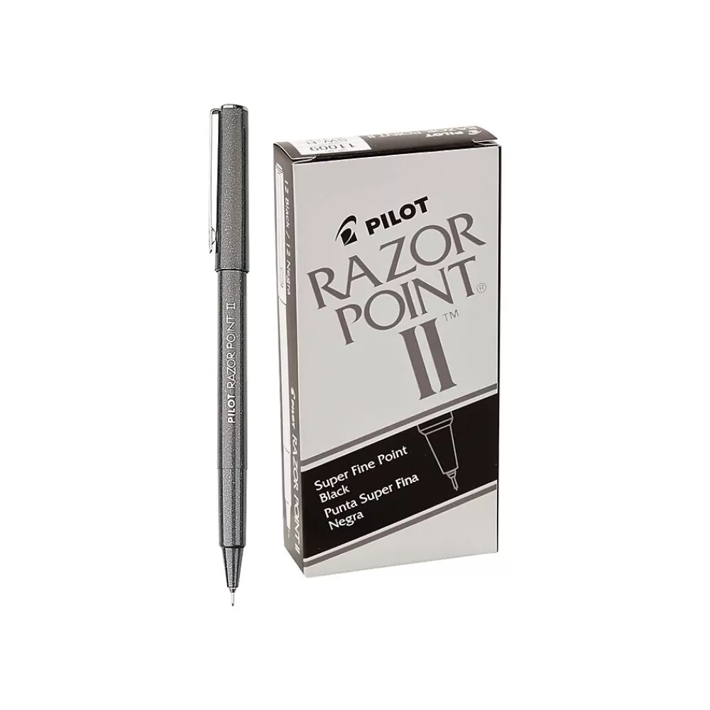 Pilot Pens<Razor Point II Marker Pens, Super Fine Point, Black Ink, Dozen (11009)