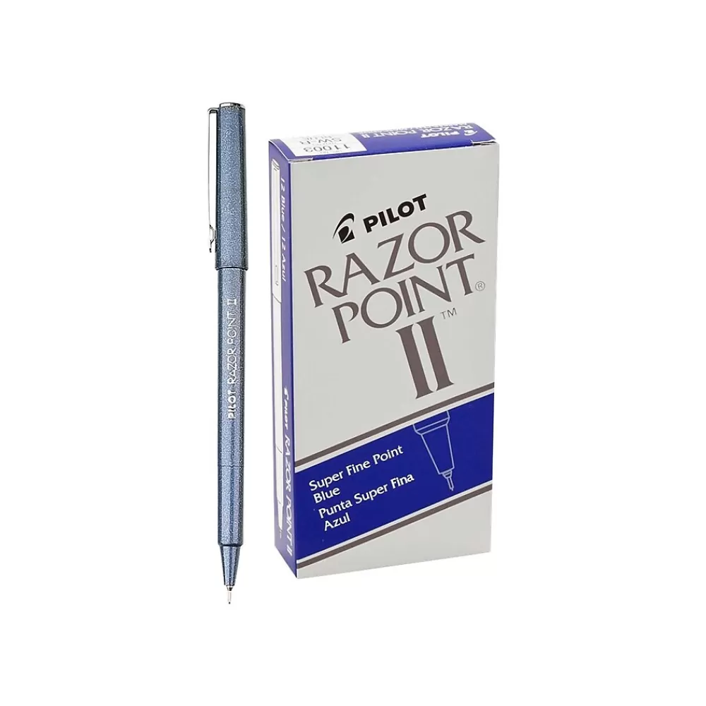 Pilot Pens<Razor Point II Marker Pens, Super Fine Point, Blue Ink, Dozen (11003)