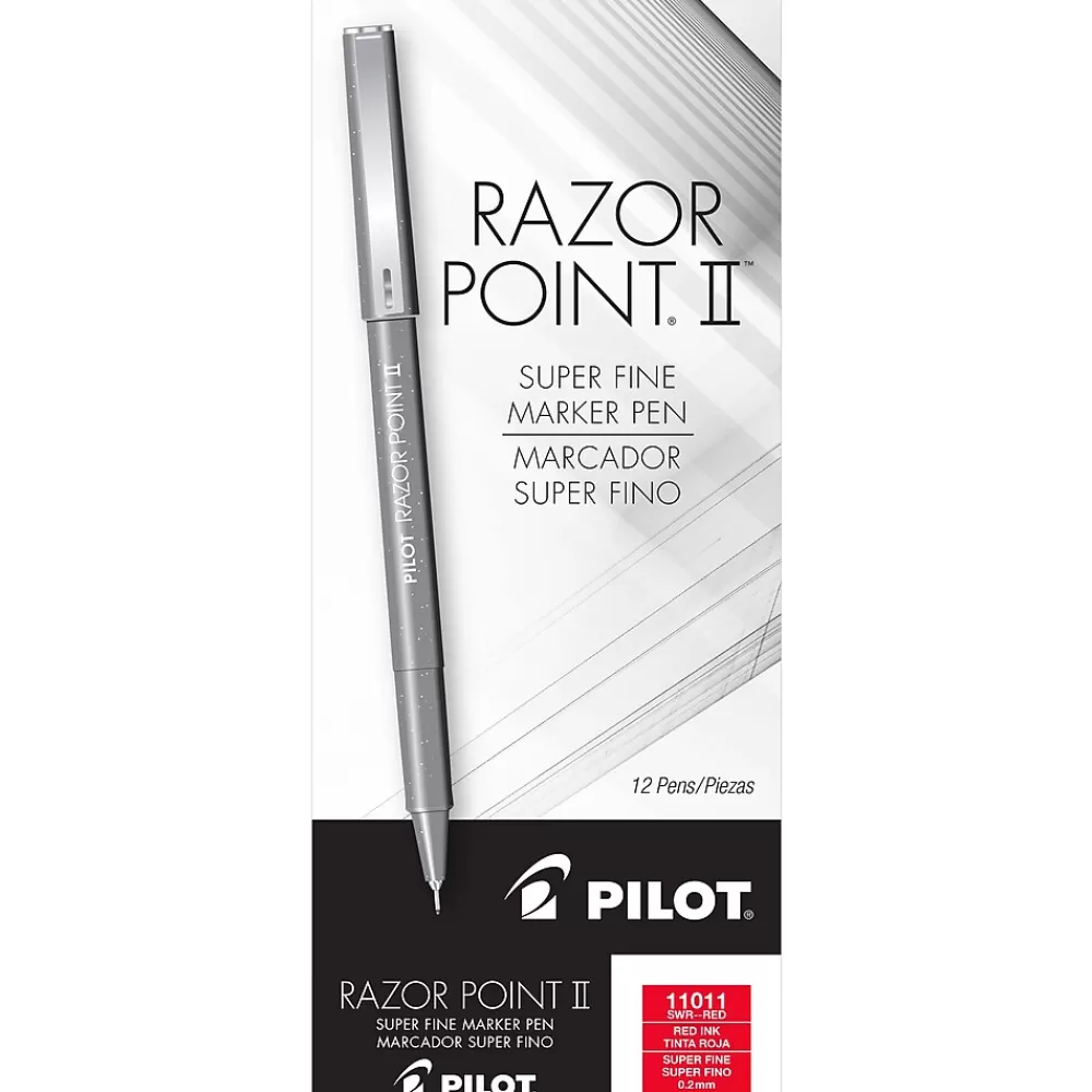 Pilot Pens<Razor Point II Marker Pens, Super Fine Point, Red Ink, Dozen (11011)