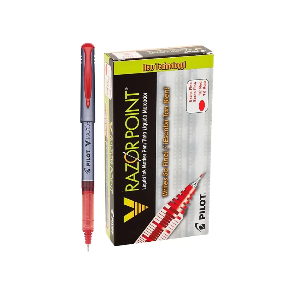 Pilot Pens<V Razor Point Liquid Ink Marker Pens, Extra Fine Point, Red Ink, Dozen (11022)