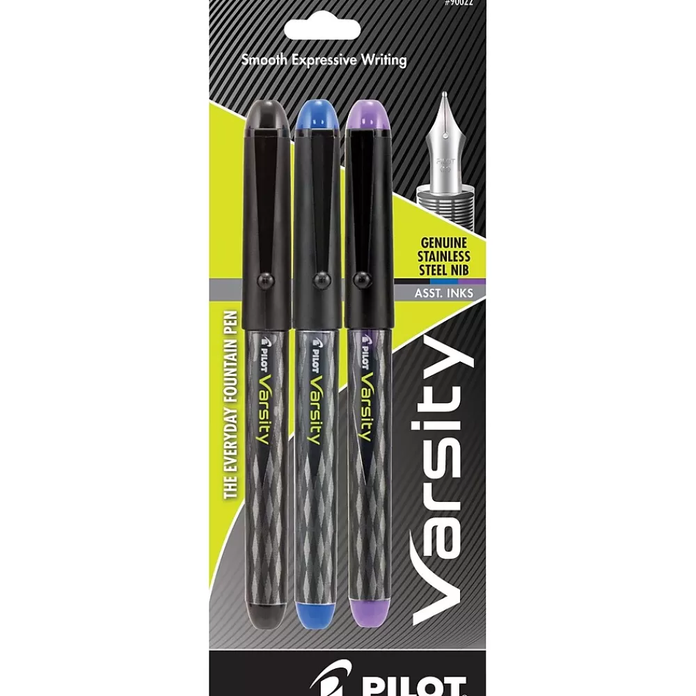 Pilot Pens<Varsity Fountain Pens, 1.0mm Nib, Assorted Ink, 3/Pack (90022)