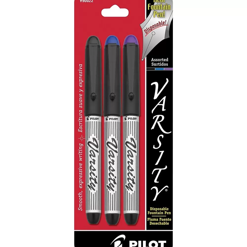 Pilot Pens<Varsity Fountain Pens, 1.0mm Nib, Assorted Ink, 3/Pack (90022)