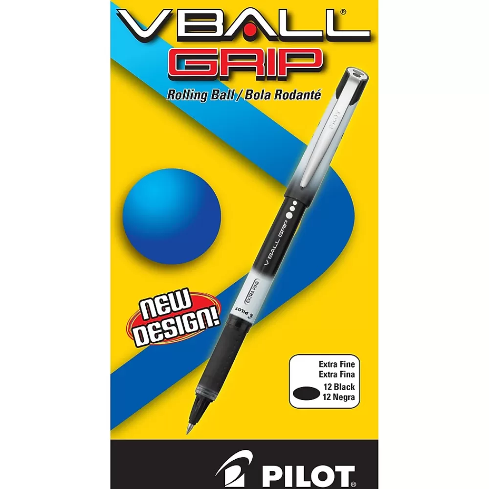 Pilot Pens<VBall Grip Rollerball Pen, Extra Fine Point, Black Ink, Dozen (35470)