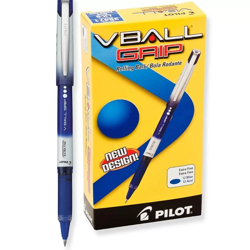 Pilot Pens<VBall Grip Rollerball Pens, Extra Fine Point, Blue Ink, Dozen (35471)