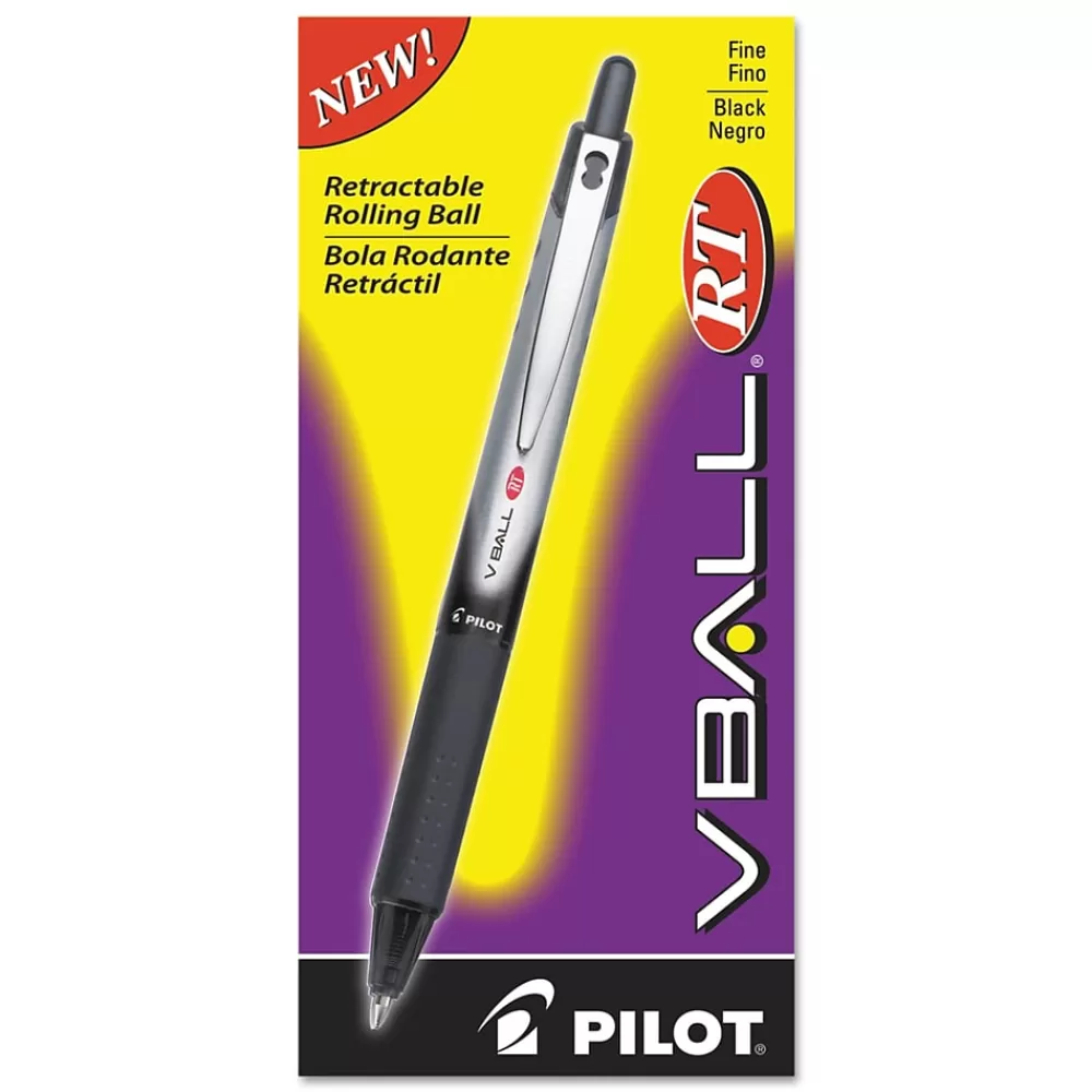 Pilot Pens<VBall RT Retractable Rollerball Pens, Fine Point, Black Ink, Dozen (26206)