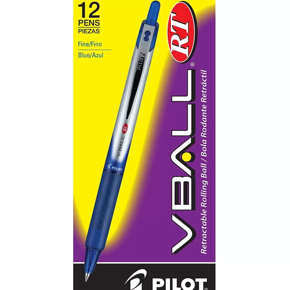 Pilot Pens<VBall RT Retractable Rollerball Pens, Fine Point, Blue Ink, Dozen (26207)