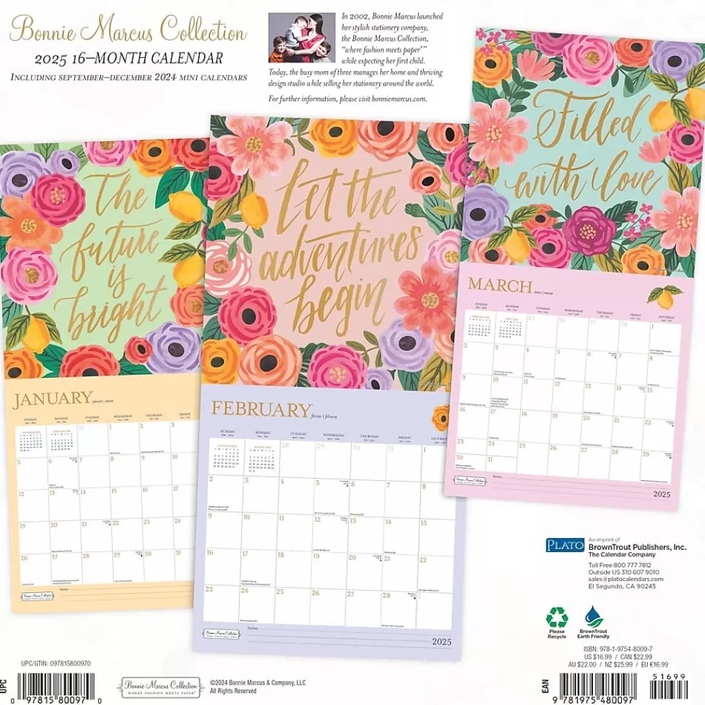 BrownTrout 2025 Calendars<2025 Plato Bonnie Marcus 12" x 24" Monthly Square Wall Calendar, (9781975480097)