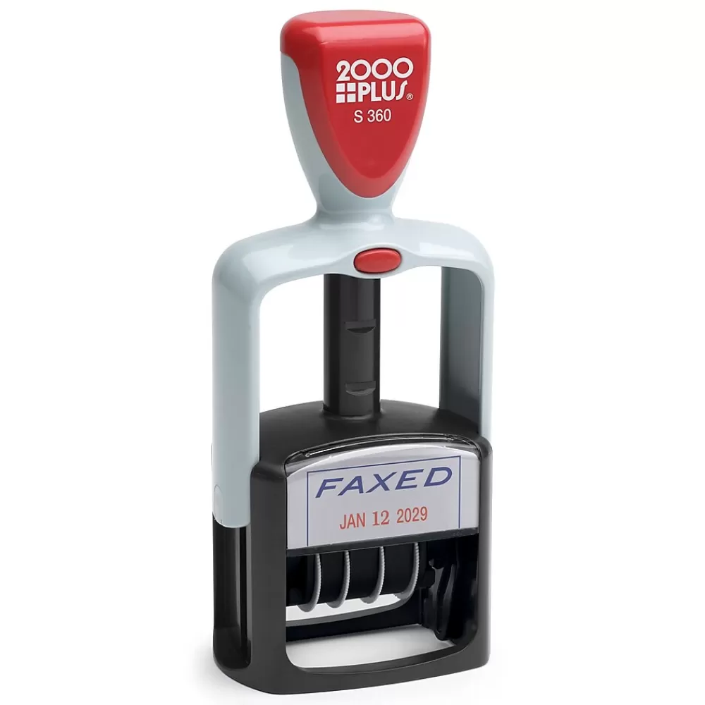 2000 Plus Stamps & Stamp Pads<Self-Inking Dater and Message Stamp, FAXED, Blue and Red Inks (011032)