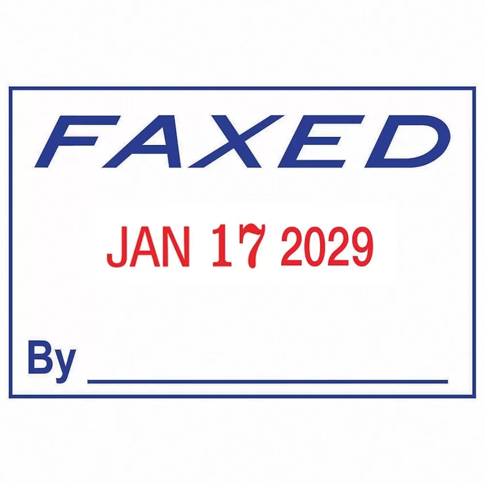 2000 Plus Stamps & Stamp Pads<Self-Inking Dater and Message Stamp, FAXED, Blue and Red Inks (011032)