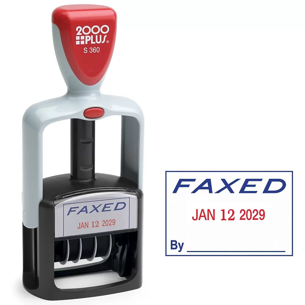 2000 Plus Stamps & Stamp Pads<Self-Inking Dater and Message Stamp, FAXED, Blue and Red Inks (011032)
