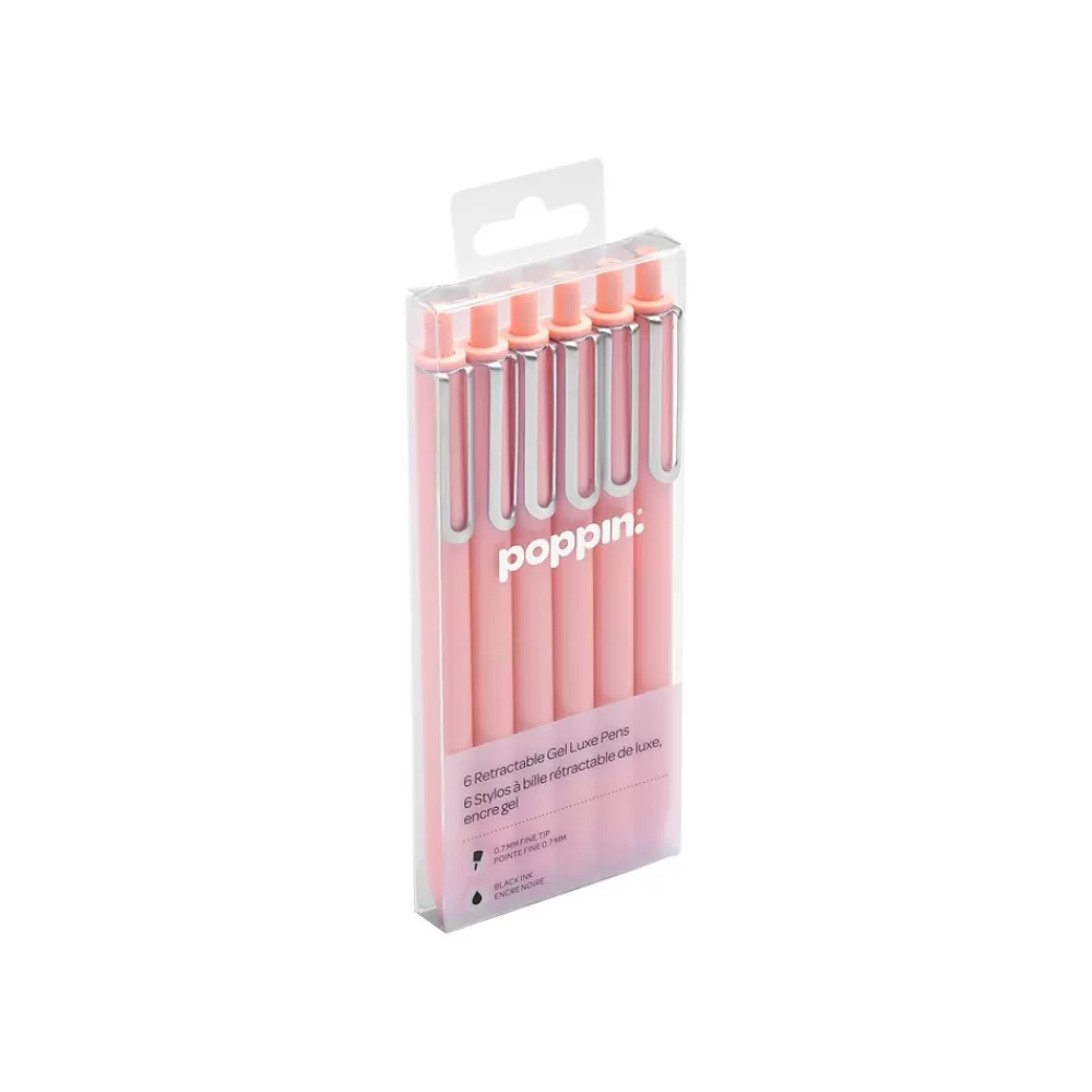 Poppin Pens<Luxe Retractable Gel Pen, Fine Point, Black Ink, 6/Pack (104448-US)
