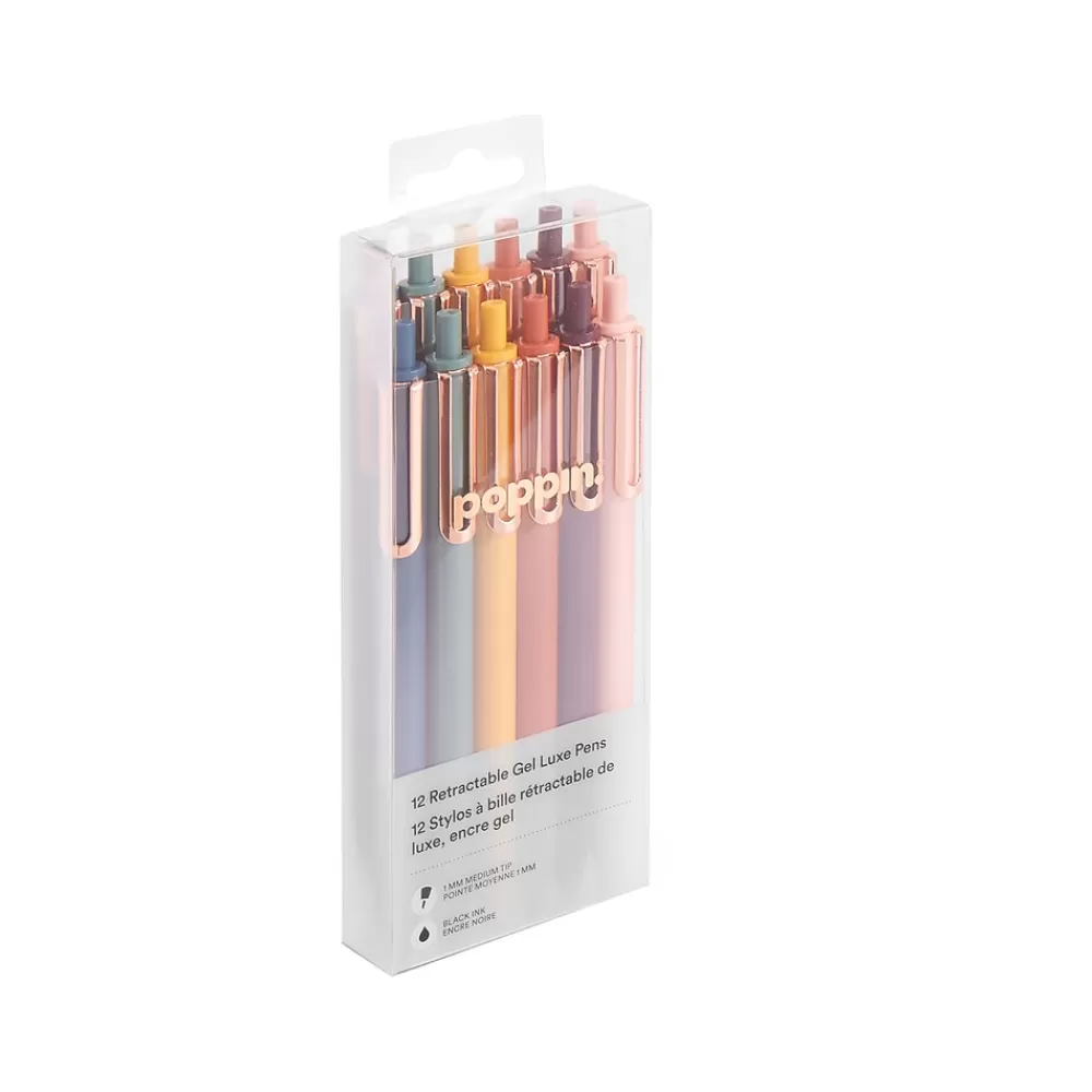 Poppin Pens<Luxe Retractable Gel Pens, Fine Point, 0.7mm, Black Ink, Dozen (107125)