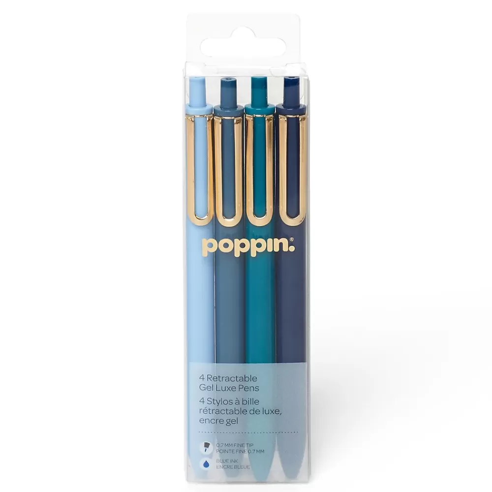 Poppin Pens<Luxe Retractable Gel Pens, Fine Point, 0.7mm, Blue Ink, 4/Pack (105390)