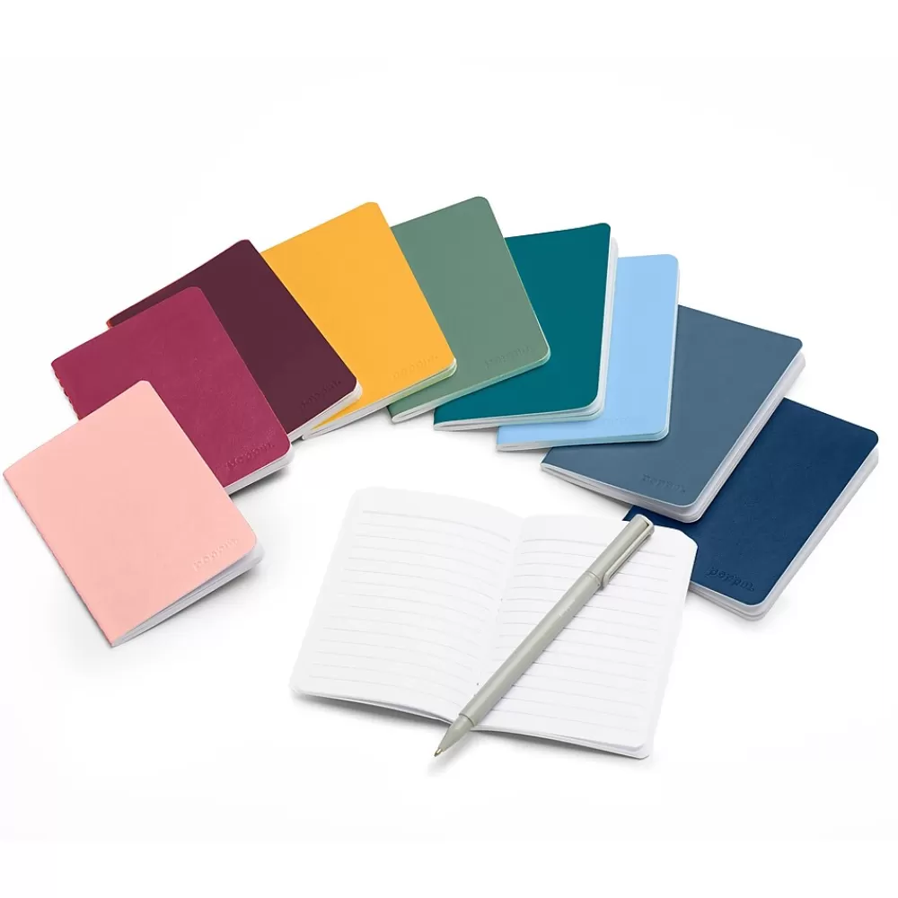 Poppin Notebooks<Mini 1-Subject Pocket Notebook, 3.5" x 5", College Ruled, 32 Sheets, Assorted Colors, 10/Set (107789)