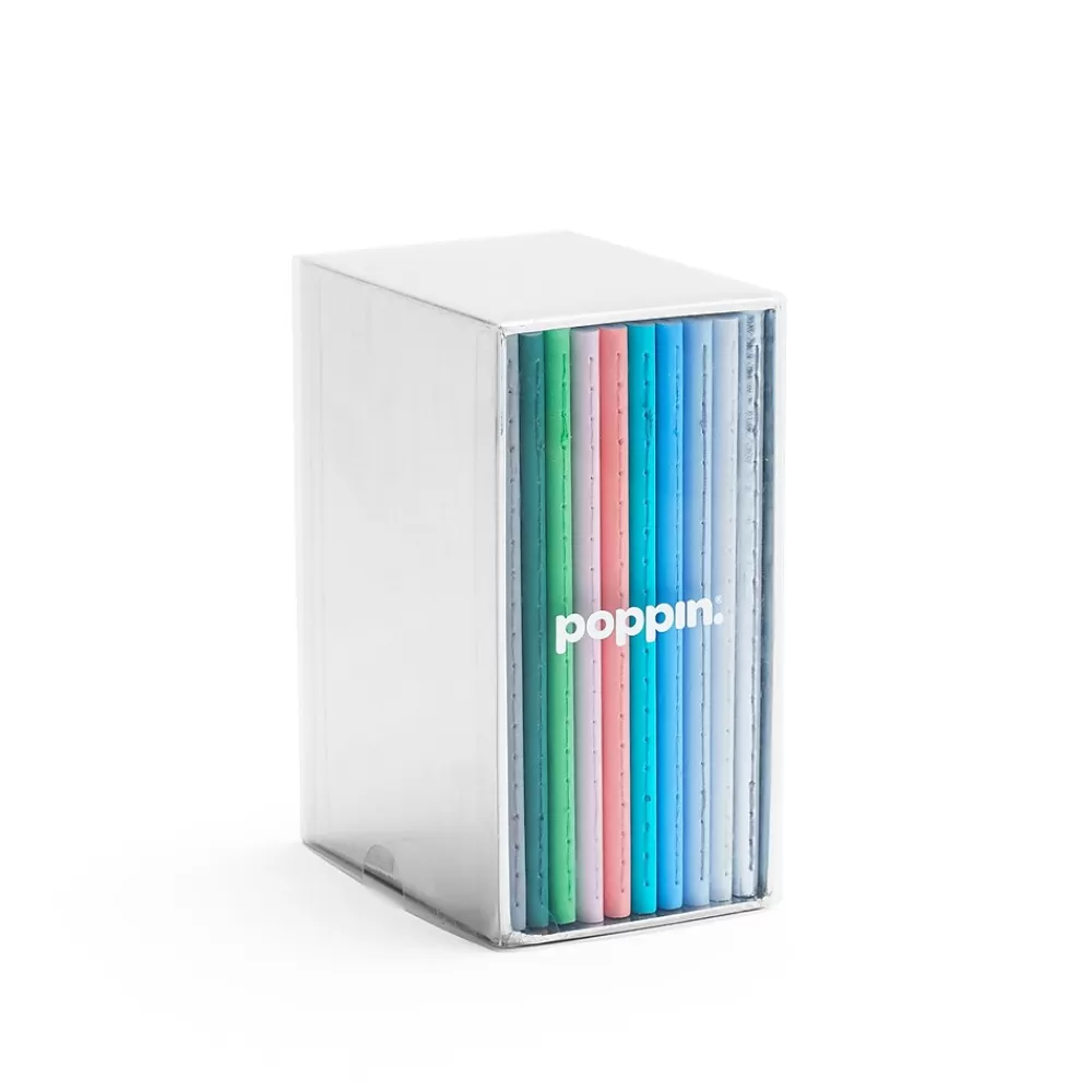 Poppin Notebooks<Mini 1-Subject Pocket Notebook, 3.5" x 5", Narrow Ruled, 32 Sheets, Assorted Colors, 10/Set (104452)
