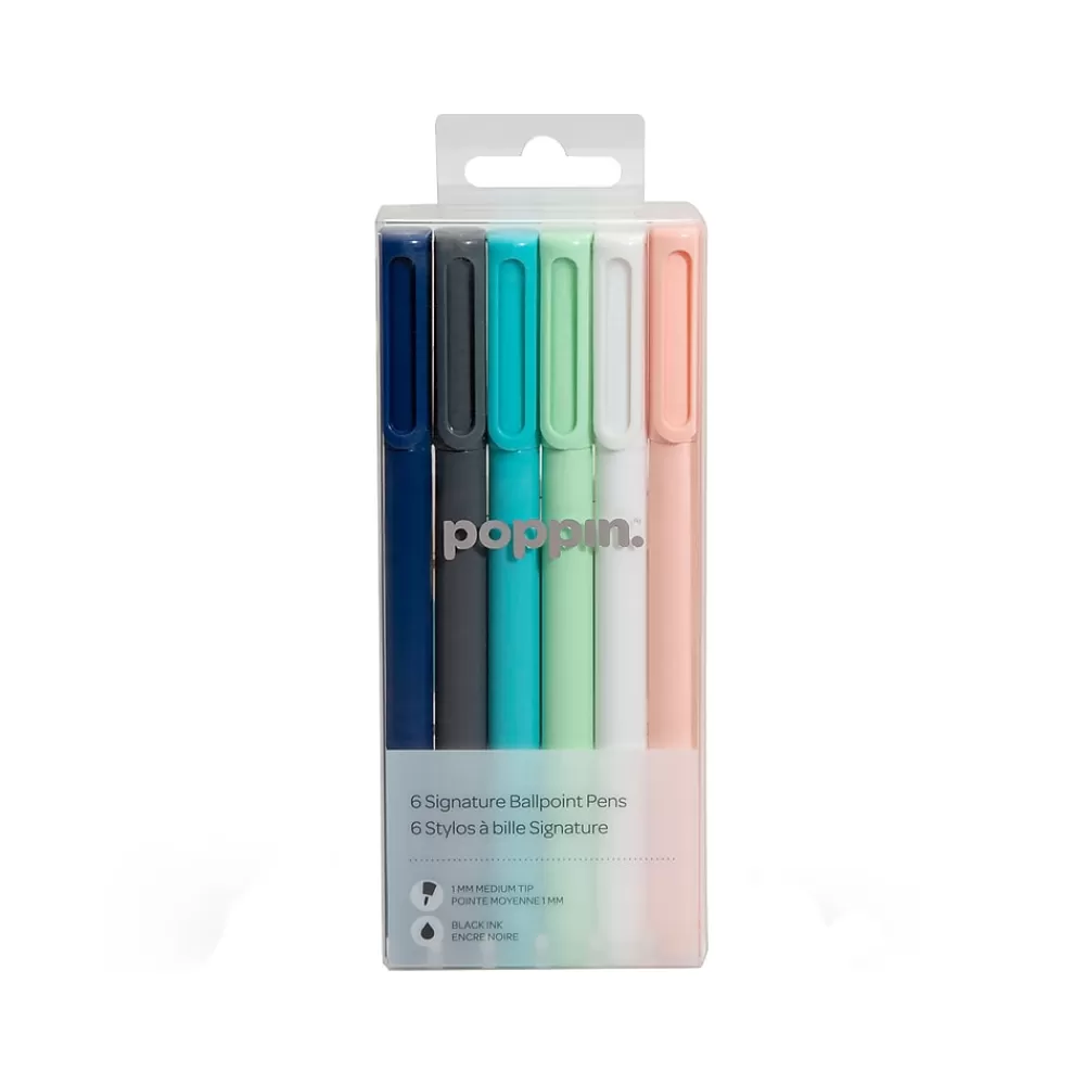 Poppin Pens<Signature Ballpoint Pens, Medium Point, Black Ink, 6/Pack (105066)