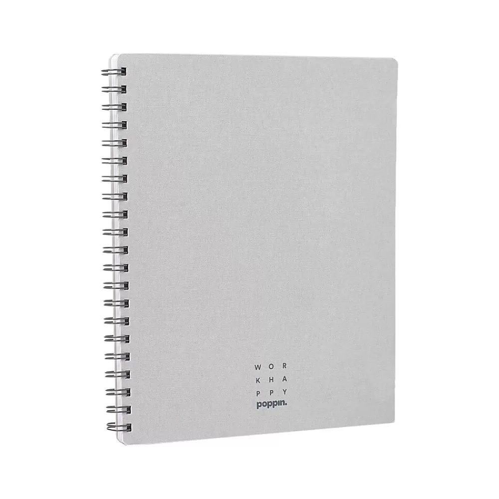 Poppin Subject Notebooks<Work Happy 1-Subject Notebook, 8.5" x 11", Ruled, 40 Sheets, Light Gray (108849)