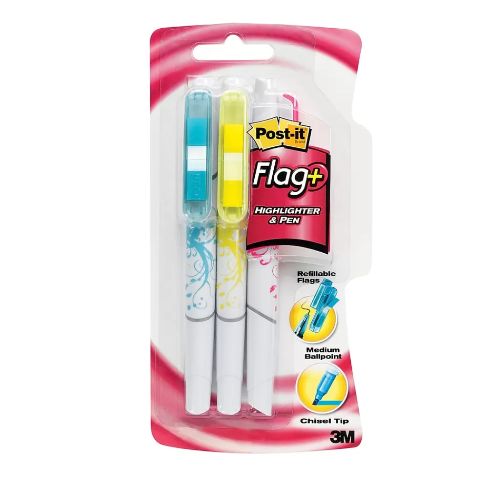 Post-it Highlighters<® Flag + Highlighter & Pen, 150 Flags/Pack, 3 Highlighter Pens/Pack (691-HLP3-BLK)