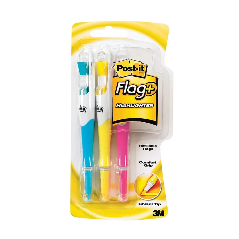 Post-it Highlighters<® Flag + Highlighter, Assorted Colors, 150 Flags/Pack, 3 Highlighters/Pack (689-HL3)