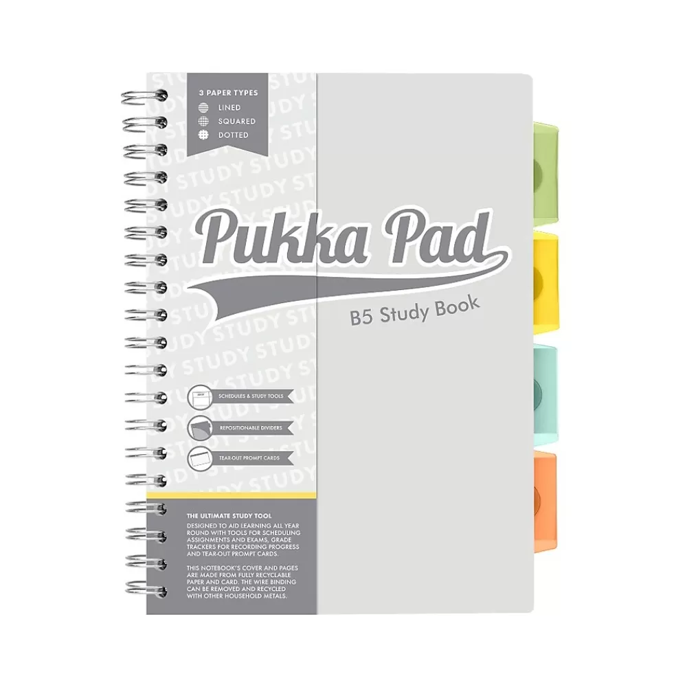 Pukka Pad Notebooks<B5 Study Book Customizable Notebook, 7.09" x 9.6", 120 Sheets, Gray/Silver (9824-STU)