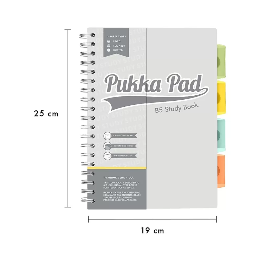 Pukka Pad Notebooks<B5 Study Book Customizable Notebook, 7.09" x 9.6", 120 Sheets, Gray/Silver (9824-STU)