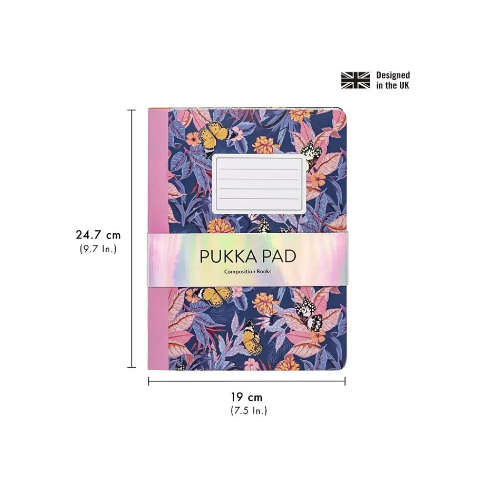 Pukka Pad Notebooks<Bloom Composition Notebooks, 7.5" x 9.7", College Ruled, 70 Sheets, Assorted Colors, 3/Pack (9516-BLM)