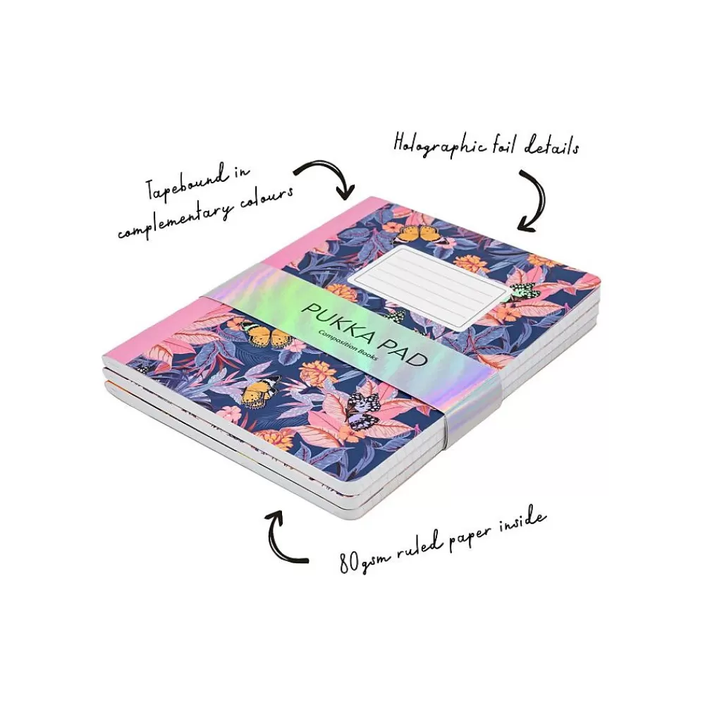 Pukka Pad Notebooks<Bloom Composition Notebooks, 7.5" x 9.7", College Ruled, 70 Sheets, Assorted Colors, 3/Pack (9516-BLM)
