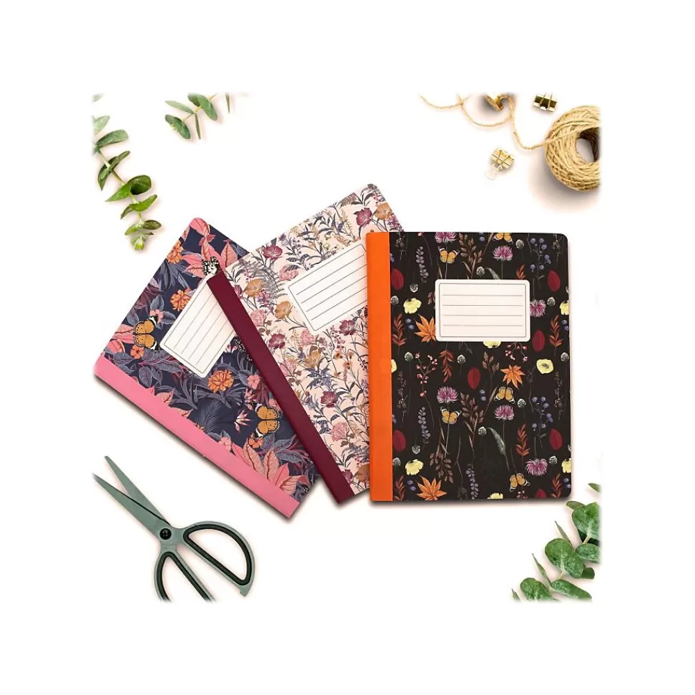 Pukka Pad Notebooks<Bloom Composition Notebooks, 7.5" x 9.7", College Ruled, 70 Sheets, Assorted Colors, 3/Pack (9516-BLM)