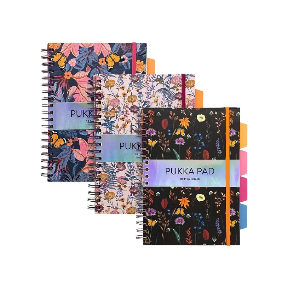 Pukka Pad Subject Notebooks<Bloom 5-Subject Subject Notebooks, 6.9" x 9.8", College Ruled, 100 Sheets, Assorted Colors, 3/Pack (9494-BLM(ASST))