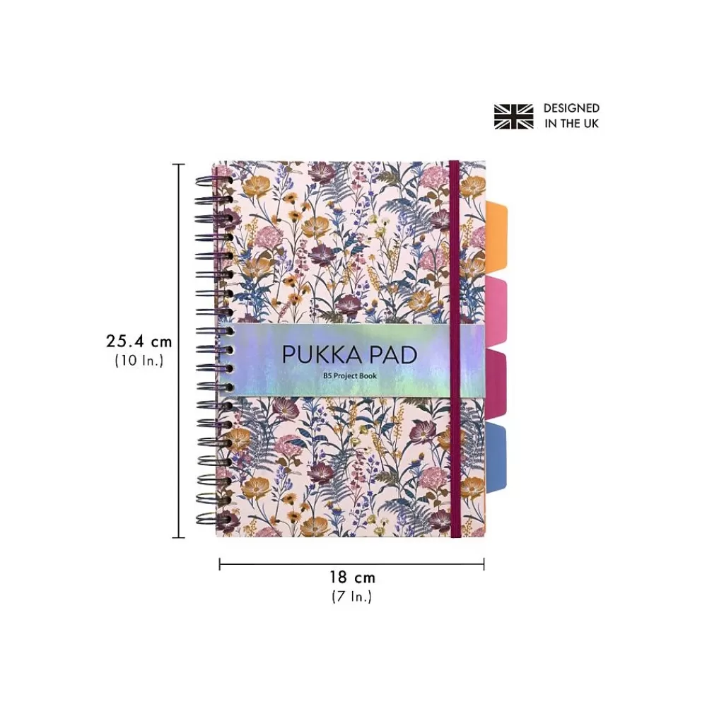 Pukka Pad Subject Notebooks<Bloom 5-Subject Subject Notebooks, 6.9" x 9.8", College Ruled, 100 Sheets, Assorted Colors, 3/Pack (9494-BLM(ASST))