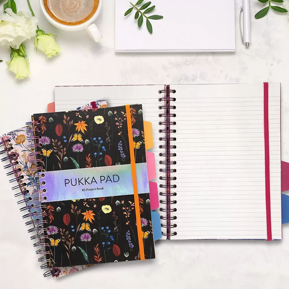 Pukka Pad Subject Notebooks<Bloom 5-Subject Subject Notebooks, 6.9" x 9.8", College Ruled, 100 Sheets, Assorted Colors, 3/Pack (9494-BLM(ASST))