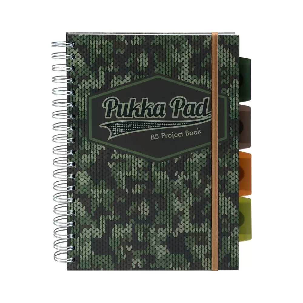 Pukka Pad Subject Notebooks<Camo Knit B5 5-Subject Notebooks, 7" x 10", Ruled, 100 Sheets, Green, 3/Pack (9756-CAM)