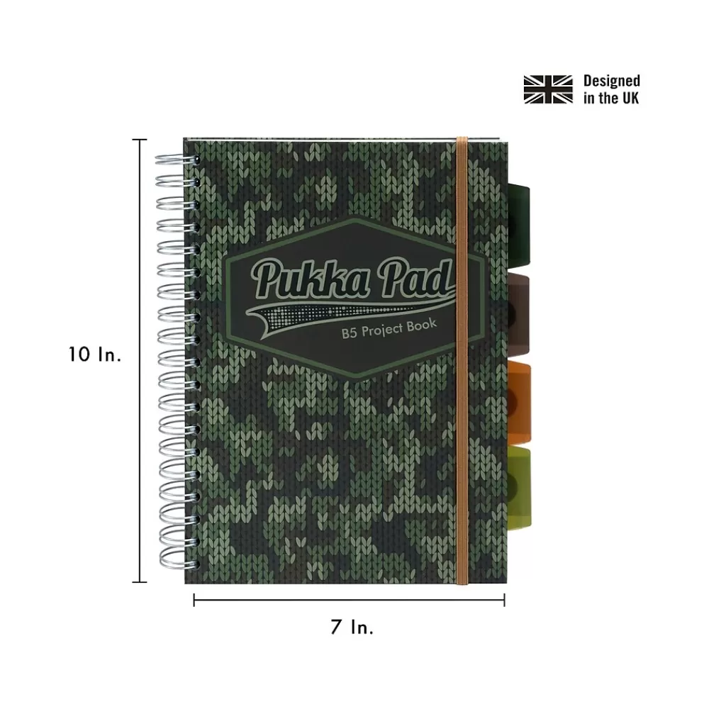 Pukka Pad Subject Notebooks<Camo Knit B5 5-Subject Notebooks, 7" x 10", Ruled, 100 Sheets, Green, 3/Pack (9756-CAM)
