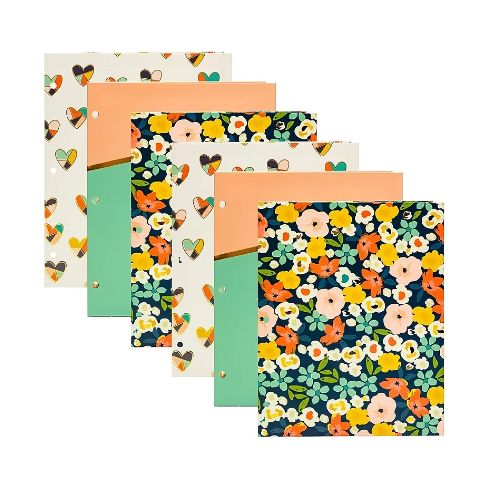 Pukka Pad Pocket Folders<Carpe Diem Floral Love 3-Hole Punched 2-Pocket Portfolio Folders, Assorted Colors, 6/Pack (9098-CD)