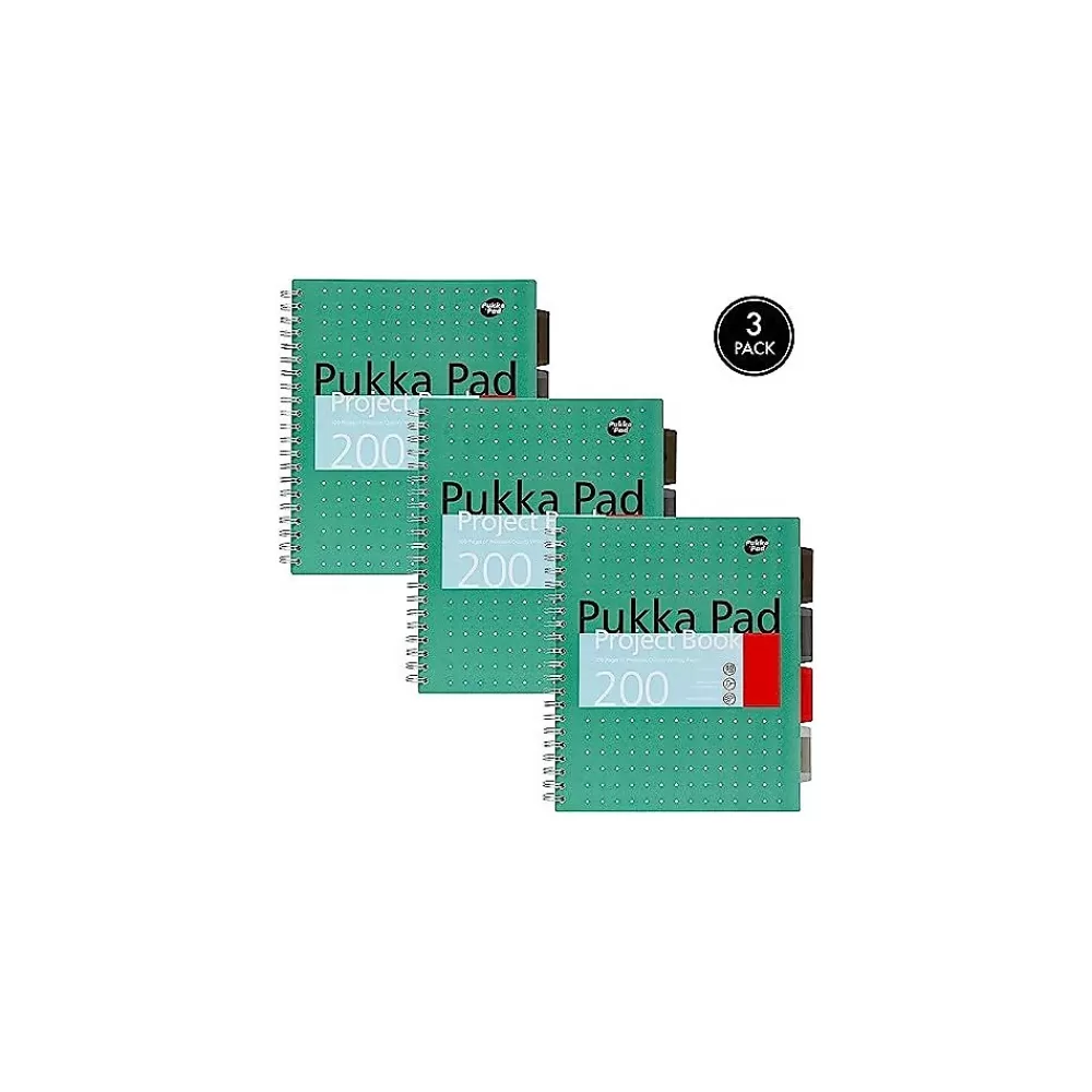 Pukka Pad Subject Notebooks<Metallic 5-Subject Notebook, Ruled, 100 Sheets, Green, 3/Pack (8748-MET)