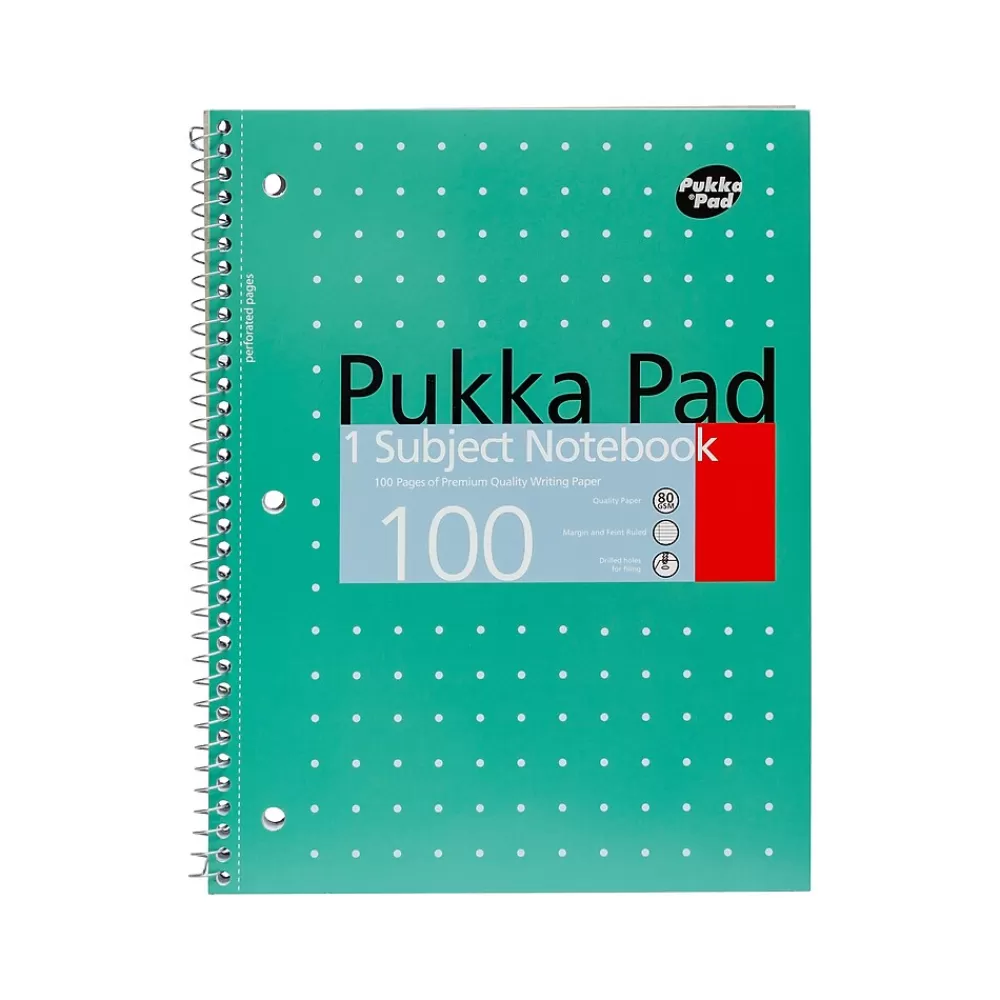 Pukka Pad Subject Notebooks<Metallic 1-Subject Notebooks, 8" x 10.5", College Ruled, 100 Sheets, Green, 3/Pack (8795-MET)